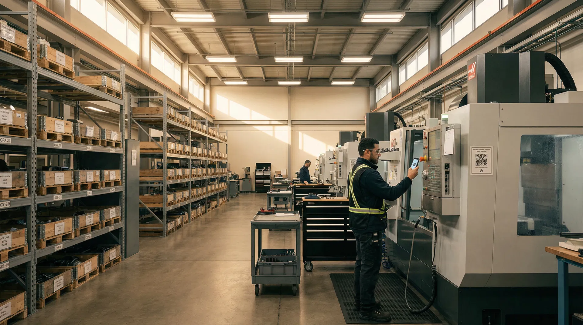 Industrielt arbejdsmiljø med QR-kode scanning