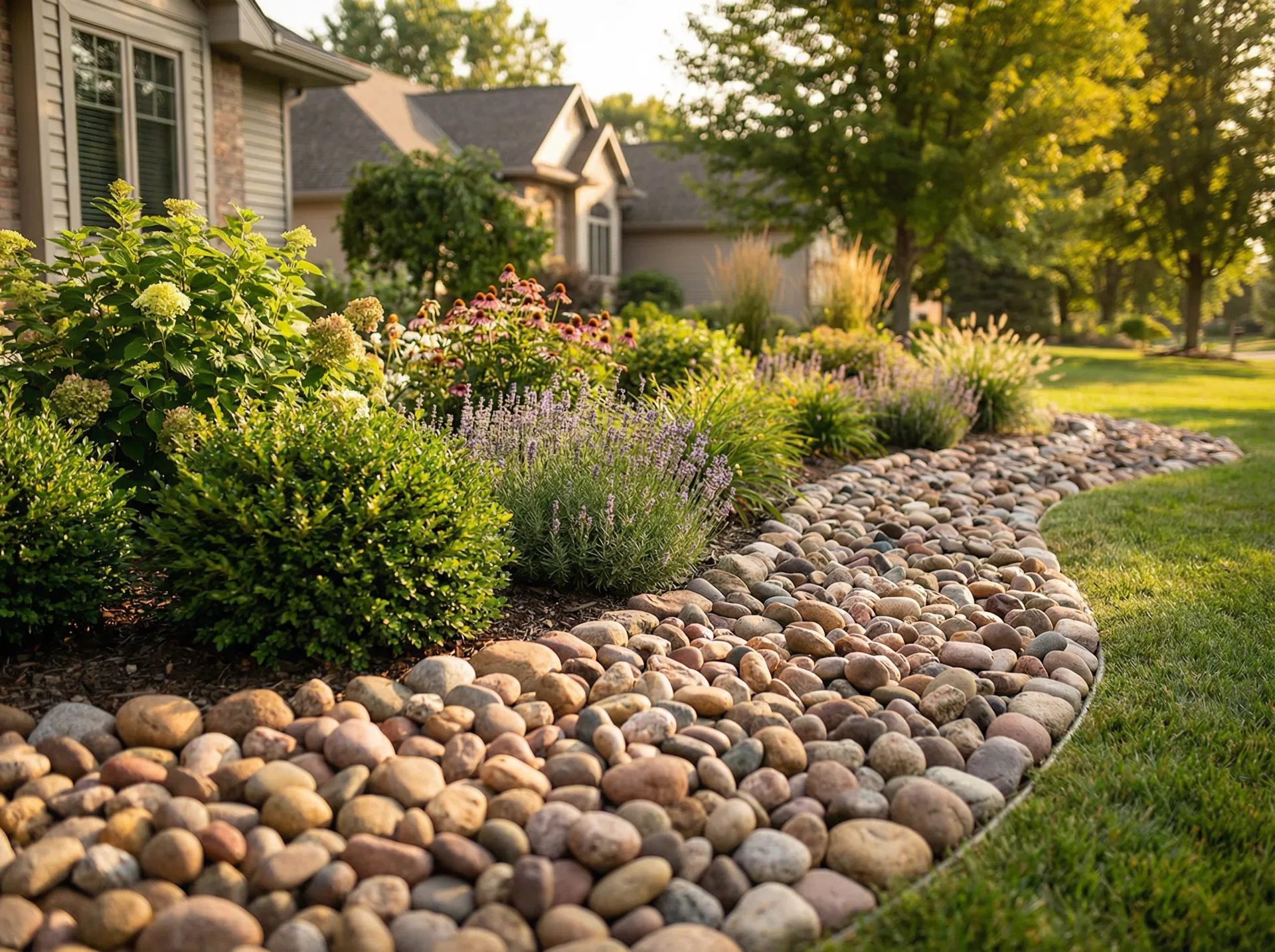 River rock decorative landscaping