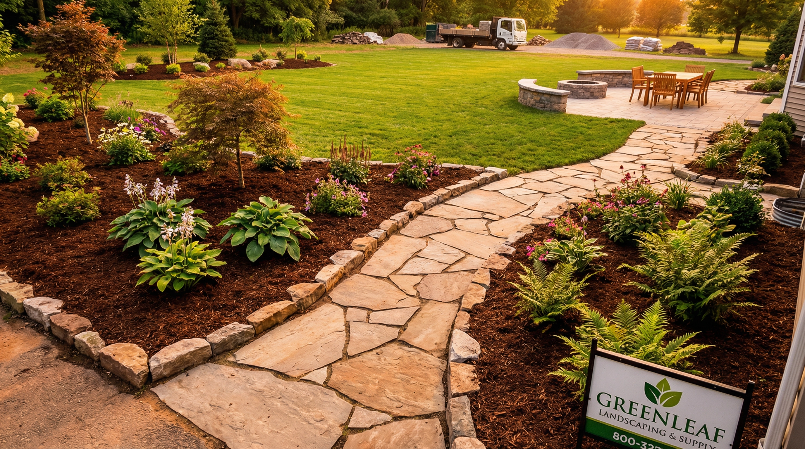 Beautiful residential landscape transformed with delivered materials