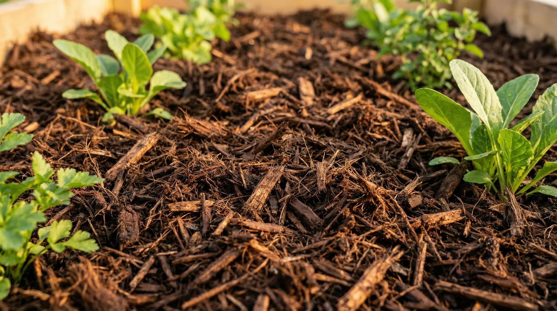 Premium mulch in garden bed