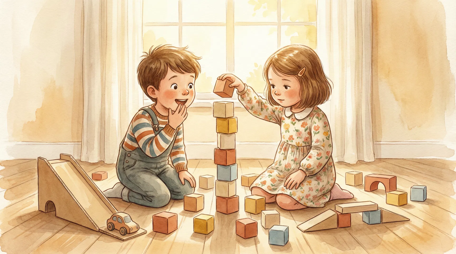 Children building with blocks and engineering tools