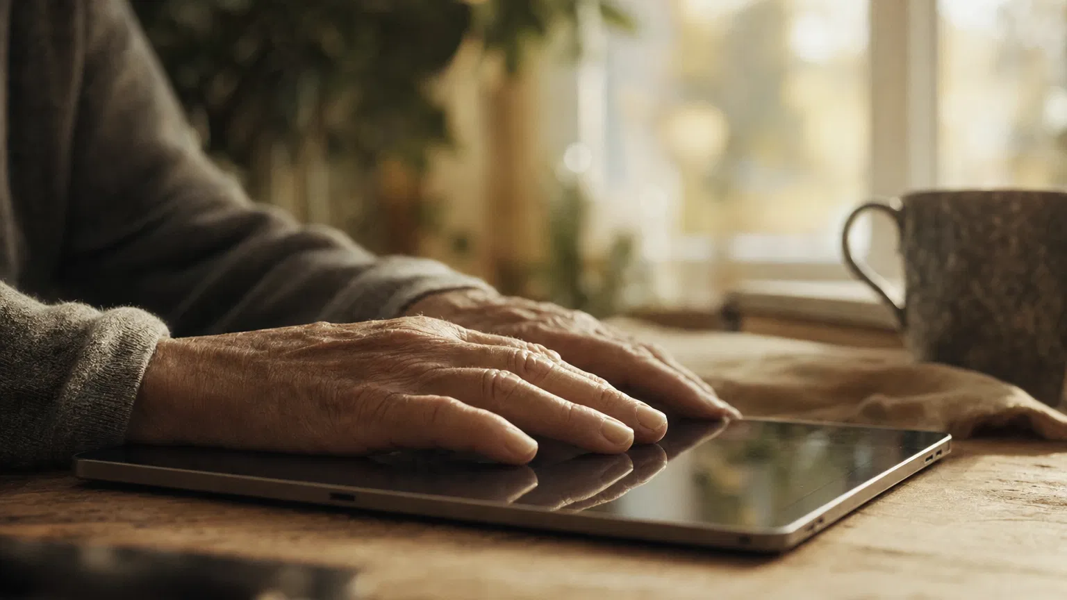 Elderly person using technology at home