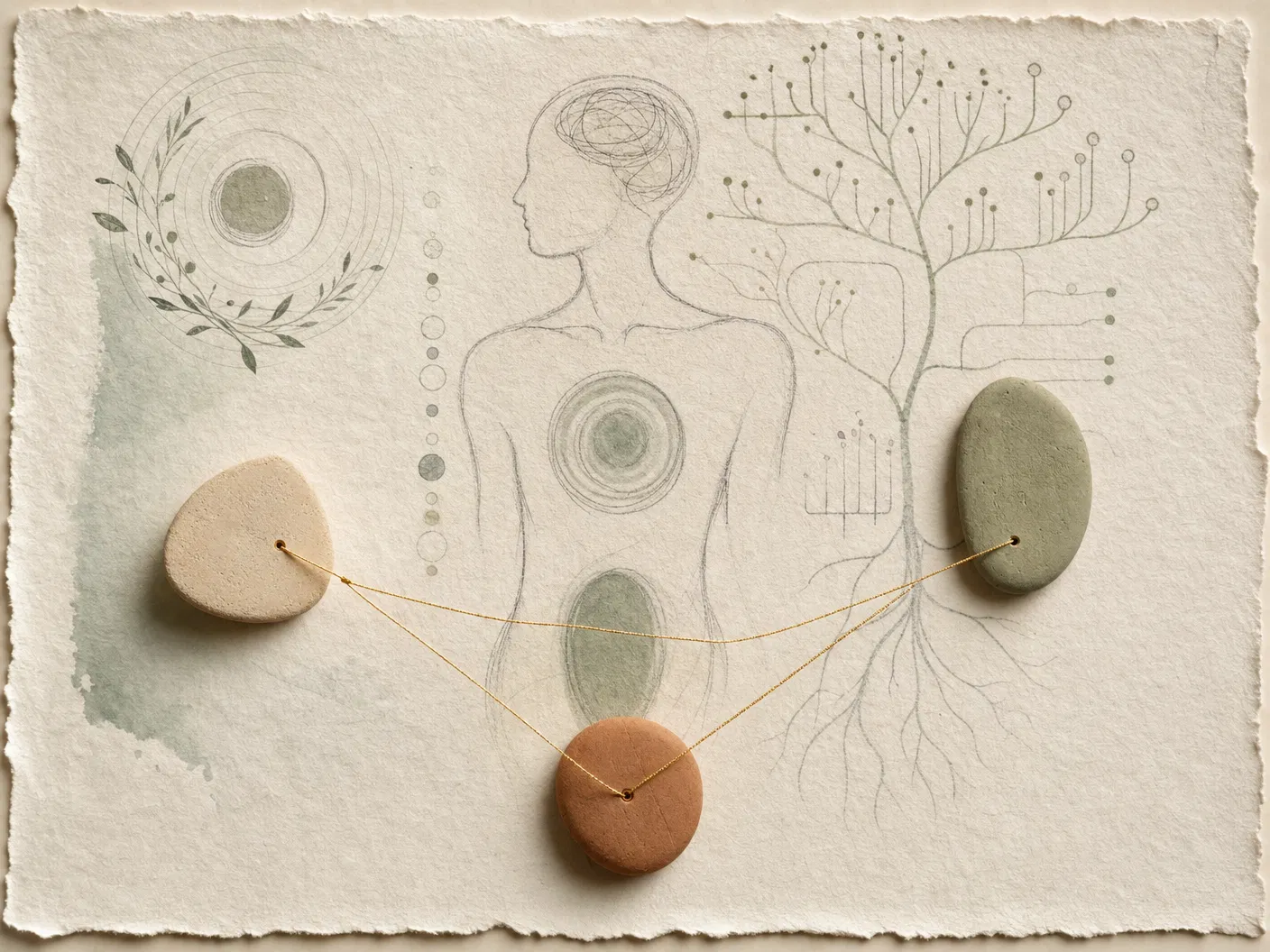 Imagen simbólica de integración mente cuerpo espíritu y árbol transgeneracional