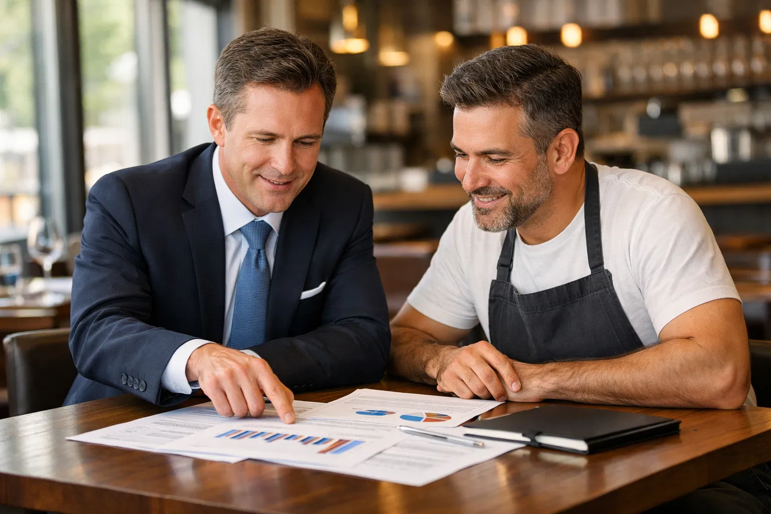 KNIT Consulting team working with restaurant owner