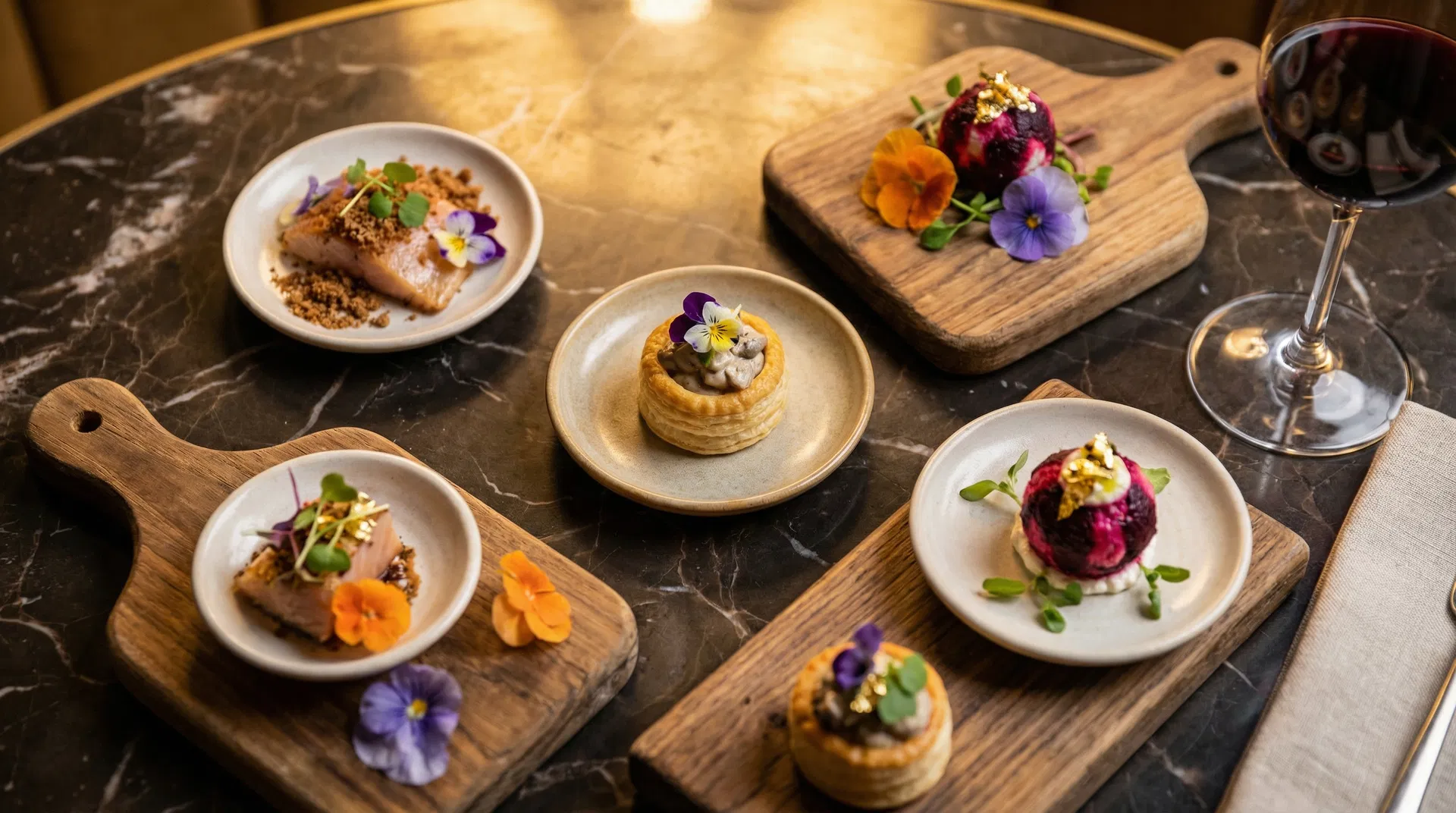 Selection of Entresol knapas - small bite-sized appetizers beautifully presented