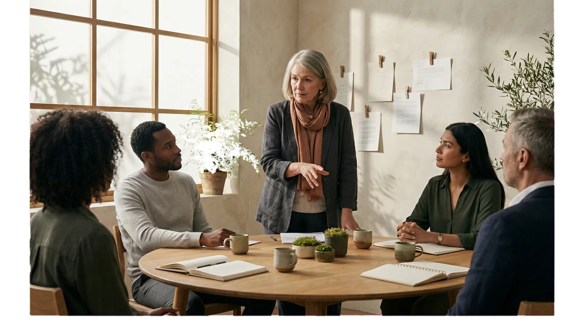 Shirley guiding a professional team in reflective dialogue
