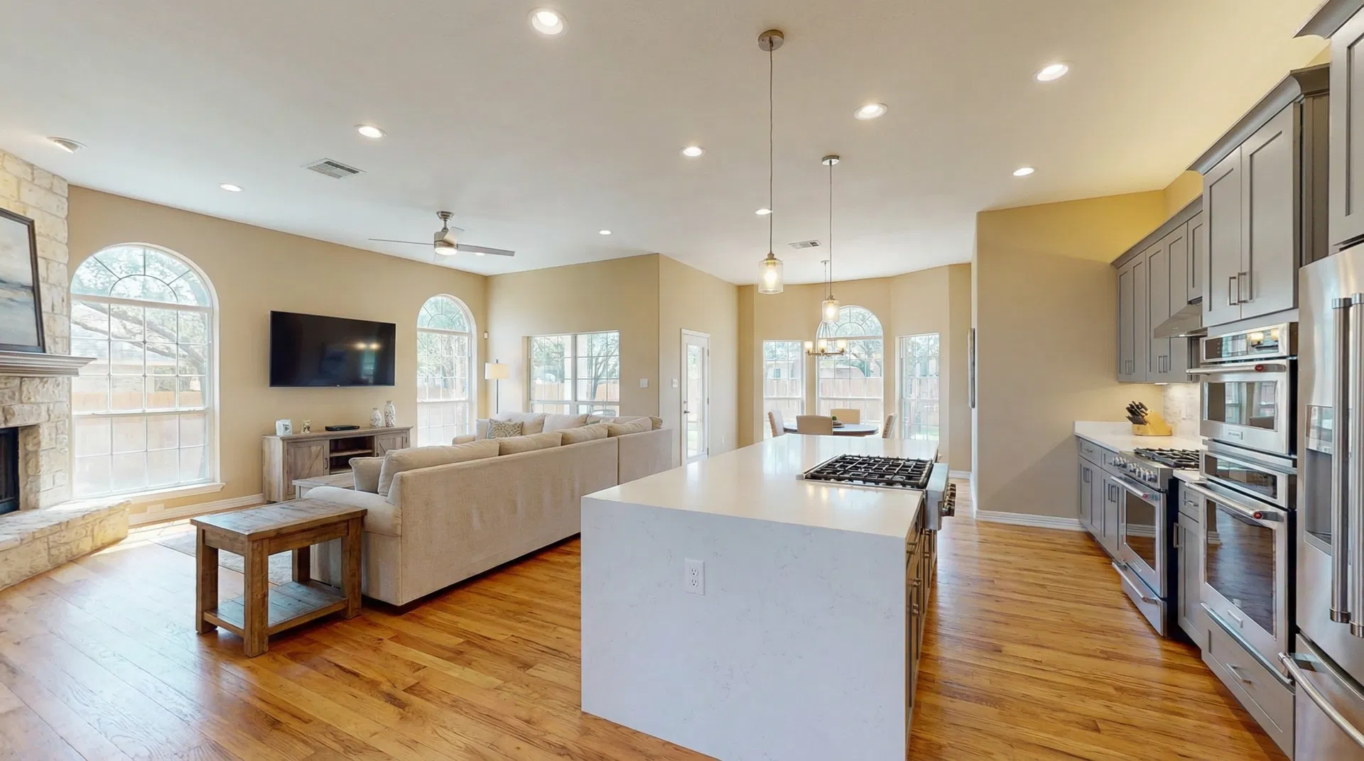 Completed whole-home renovation with modern open concept kitchen and living area in San Antonio TX