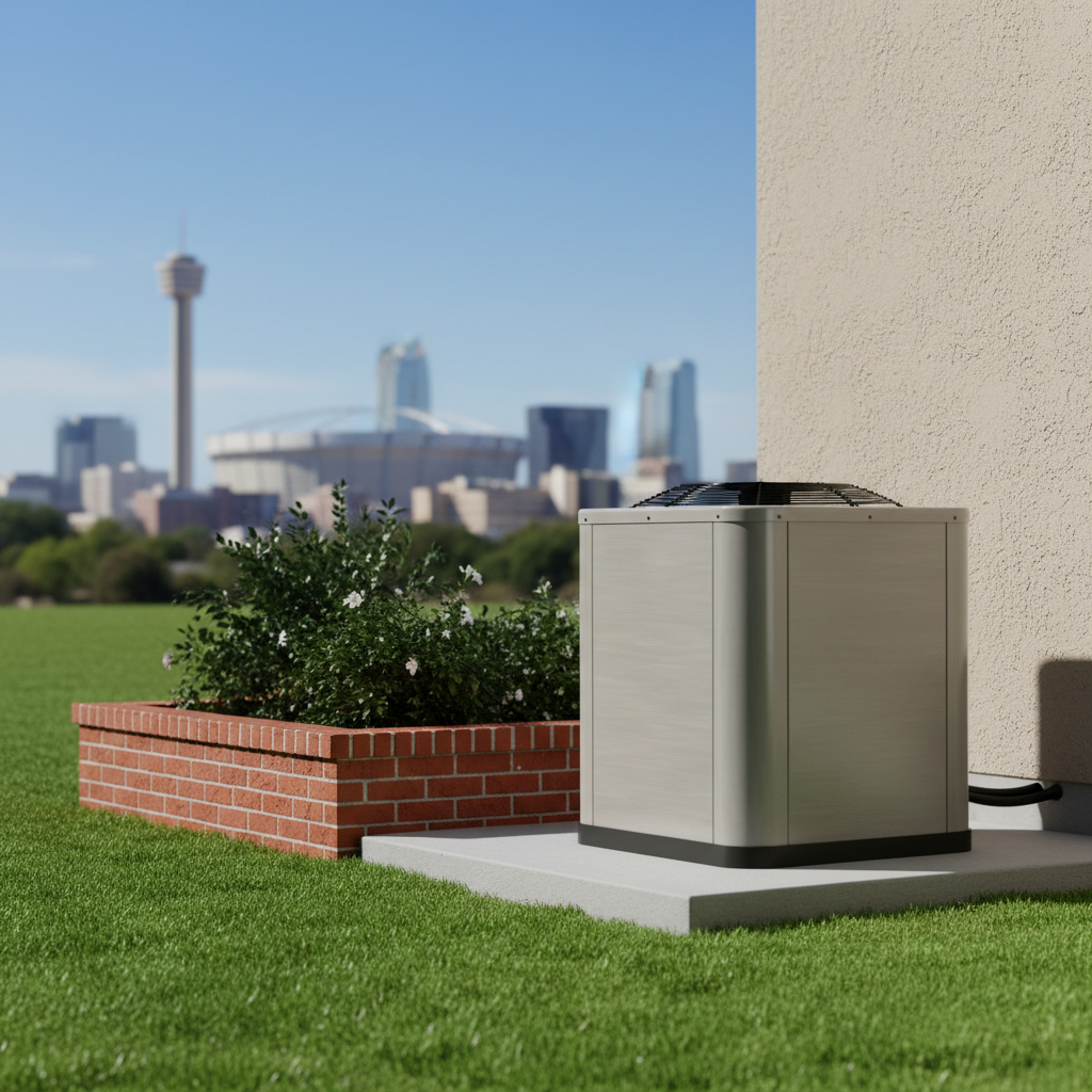 Modern AC condenser unit installed in a San Antonio, TX home by a veteran-owned general contractor