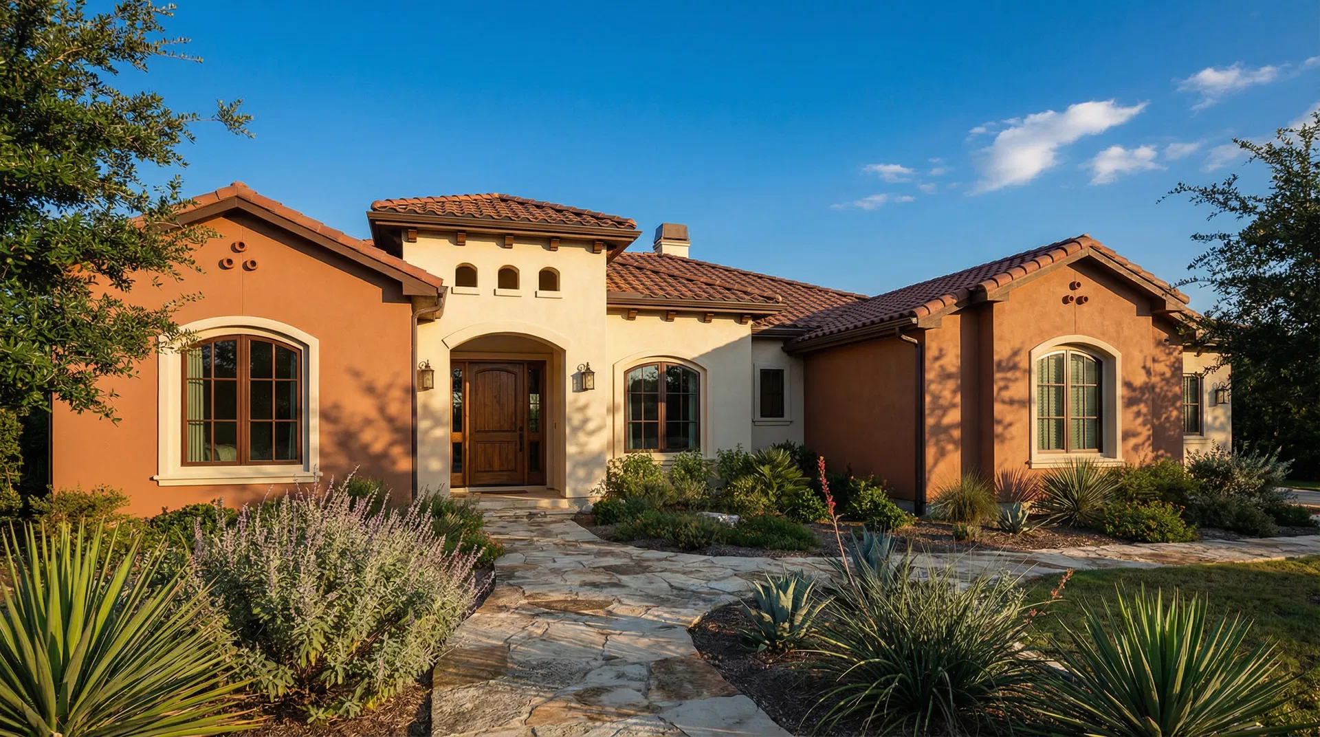 Freshly painted stucco home exterior in San Antonio Texas with professional paint finish Freshly painted stucco home exterior in San Antonio Texas with professional paint finish