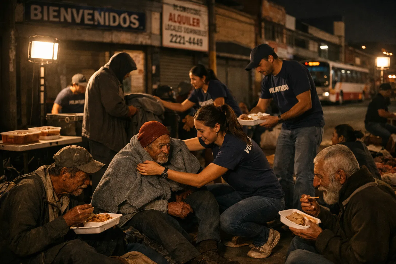 Voluntarios de Fundación Grítalo atendiendo a personas en situación de calle