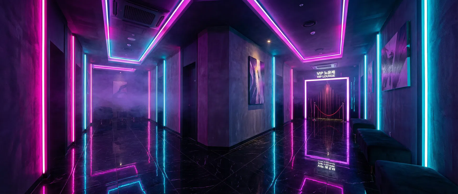 강남하이퍼블릭 프리미엄 업소 내부 네온 조명 인테리어
