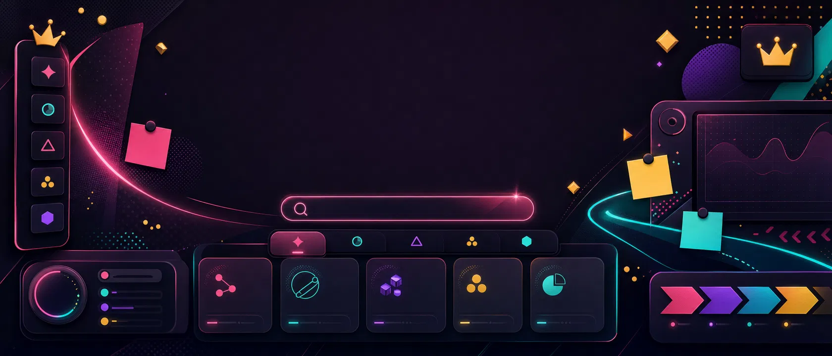 Abstract neon workflow console.