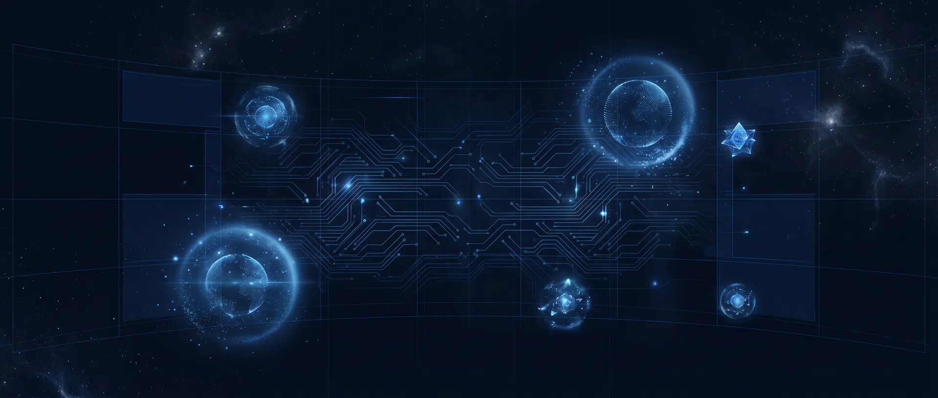 AI-powered data analytics command center with digital network visualization