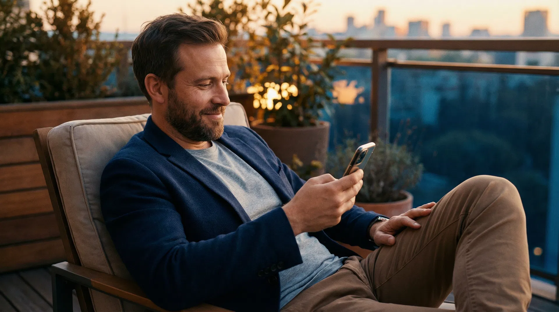 Business owner relaxing with dusk