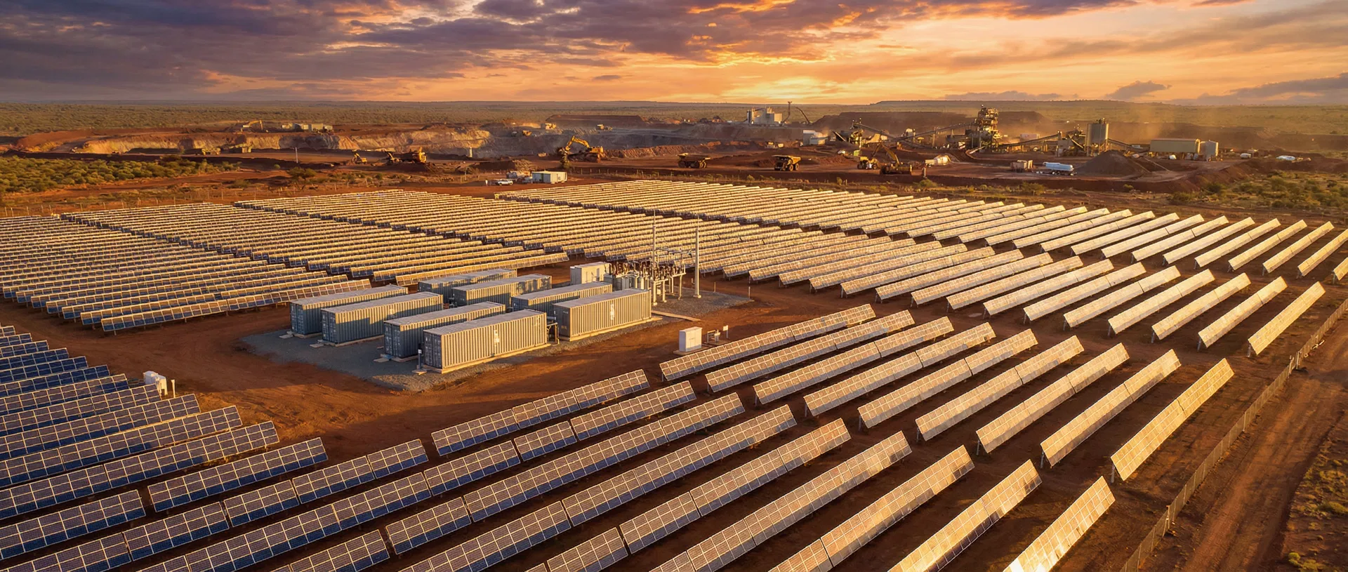 SANY solar-storage-diesel hybrid microgrid installation at an African mining site with solar panels and battery energy storage containers