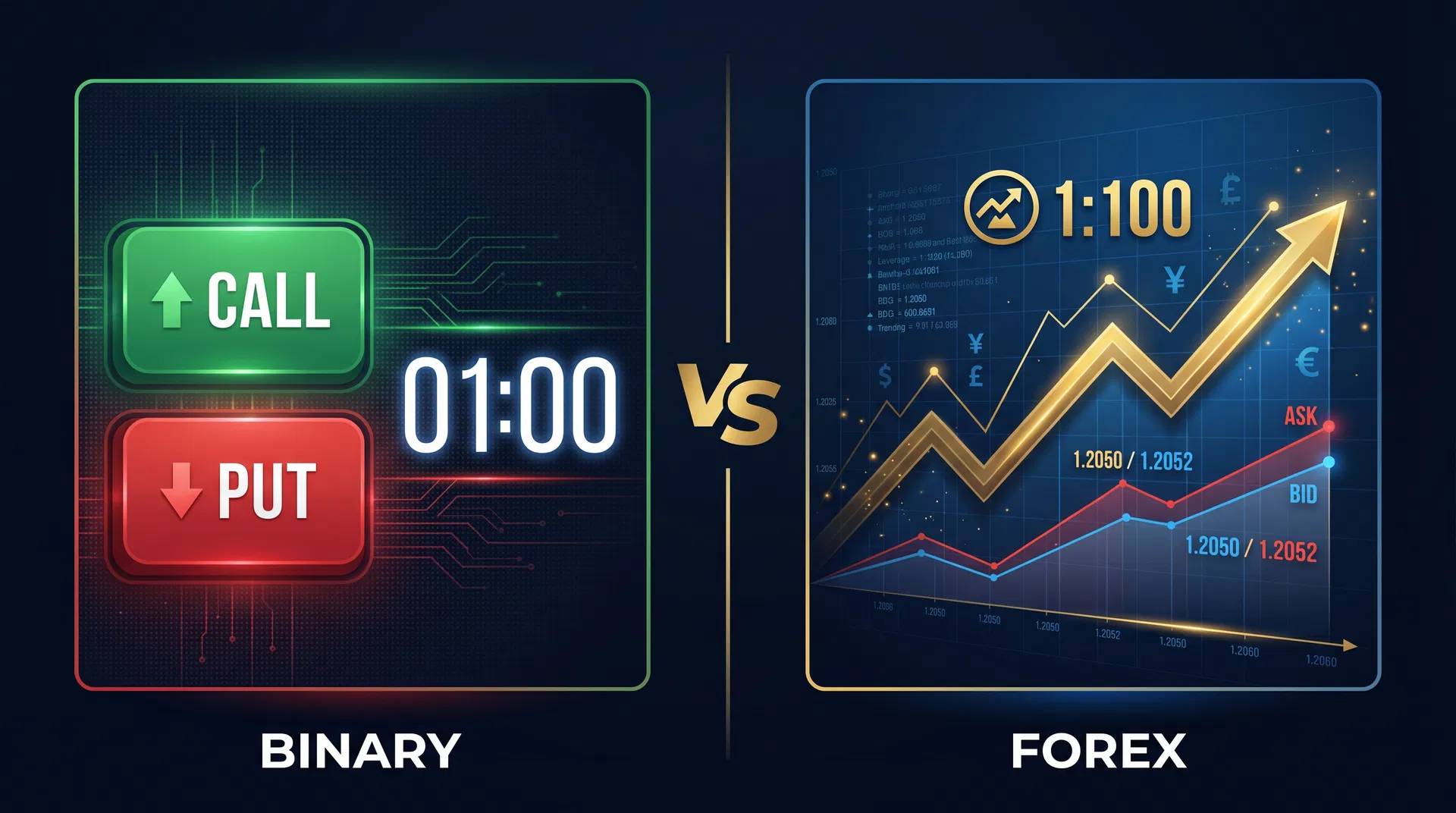 Сравнение торговых терминалов бинарных опционов и Форекса