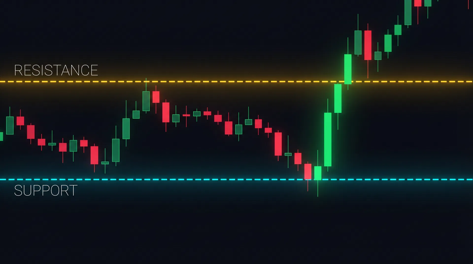 Свечной график с горизонтальными уровнями поддержки и сопротивления