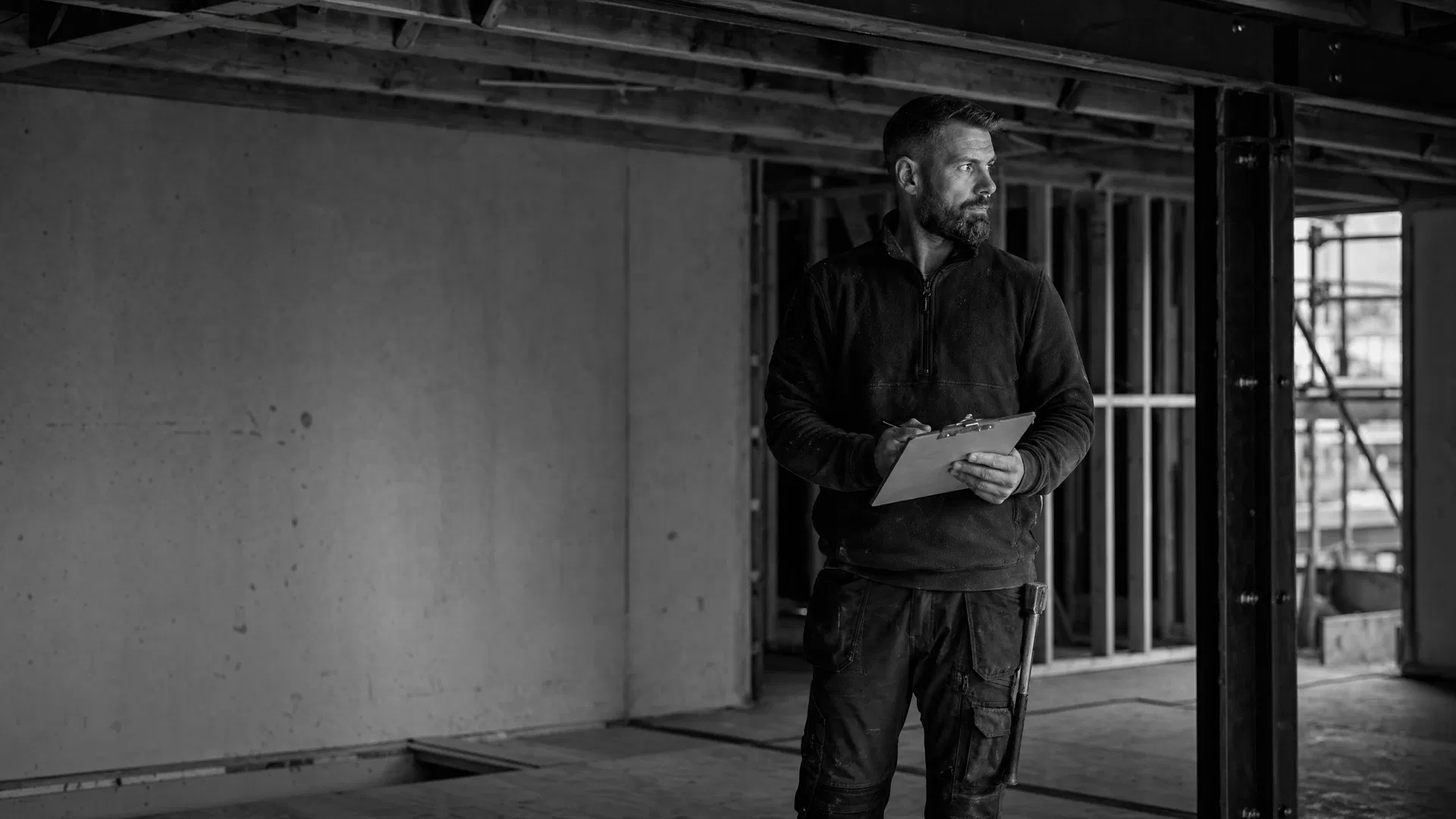 Black and white tradesperson in a renovation site