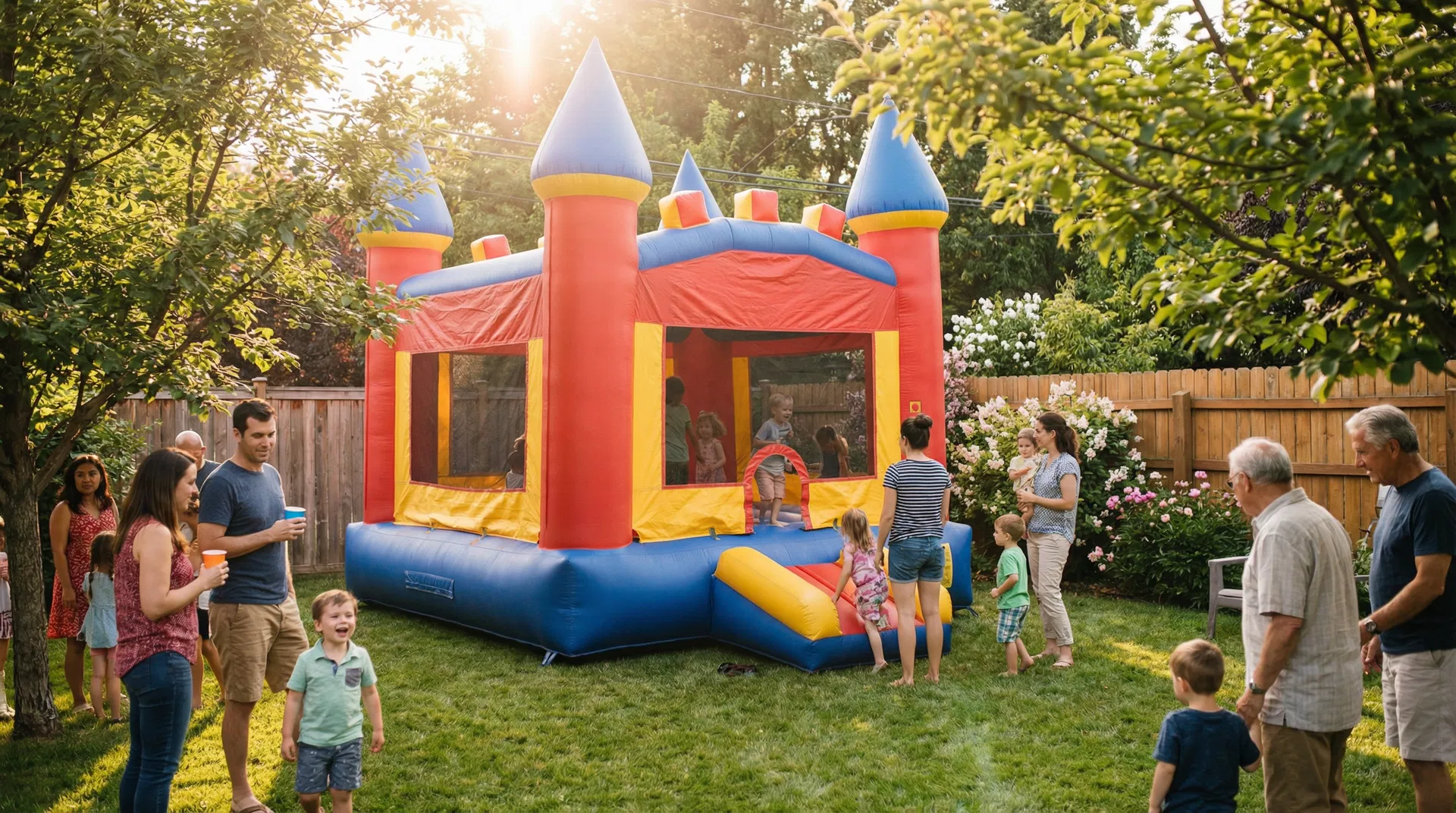Families enjoying a bounce house safely