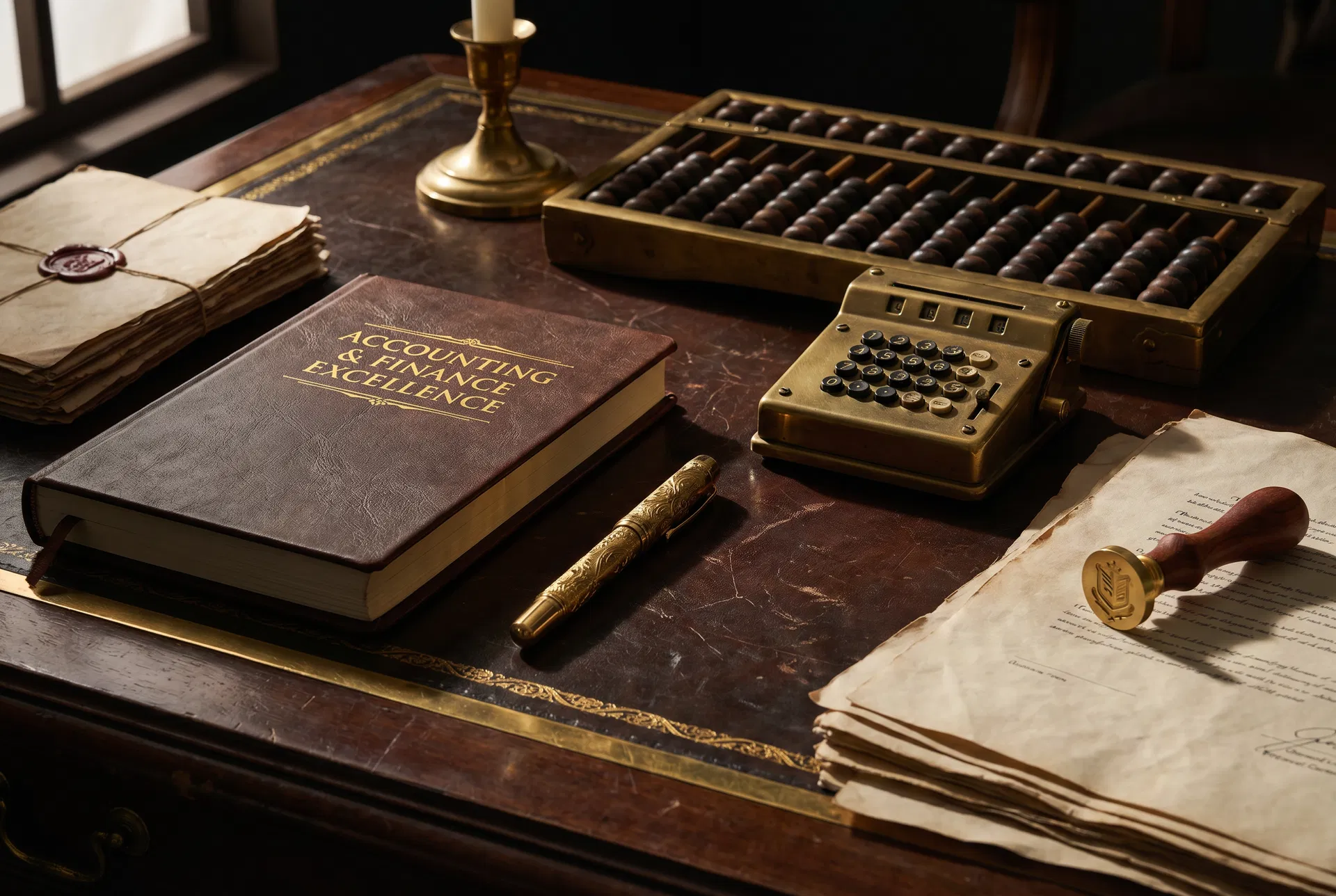 Elegant desk with financial instruments — representing accounting and finance excellence