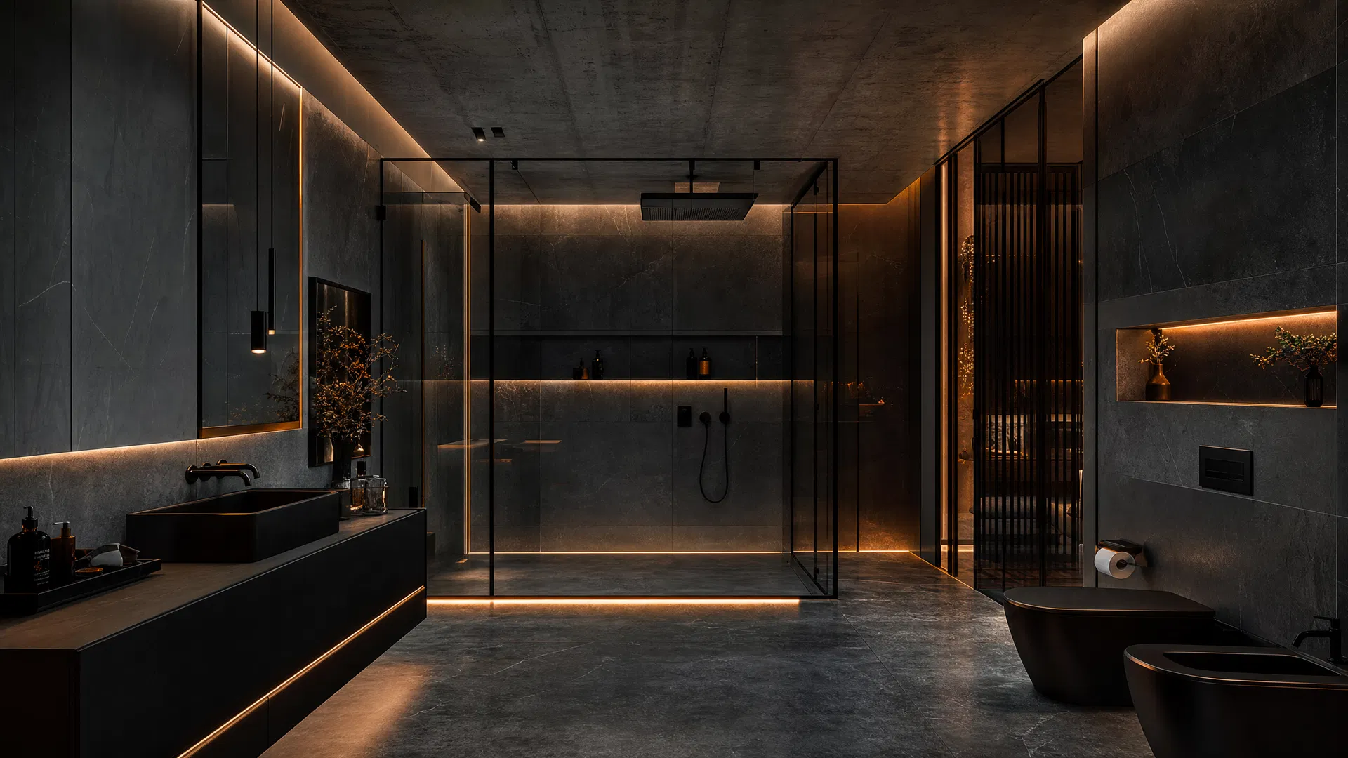 Luxury bathroom with large format porcelain tiles