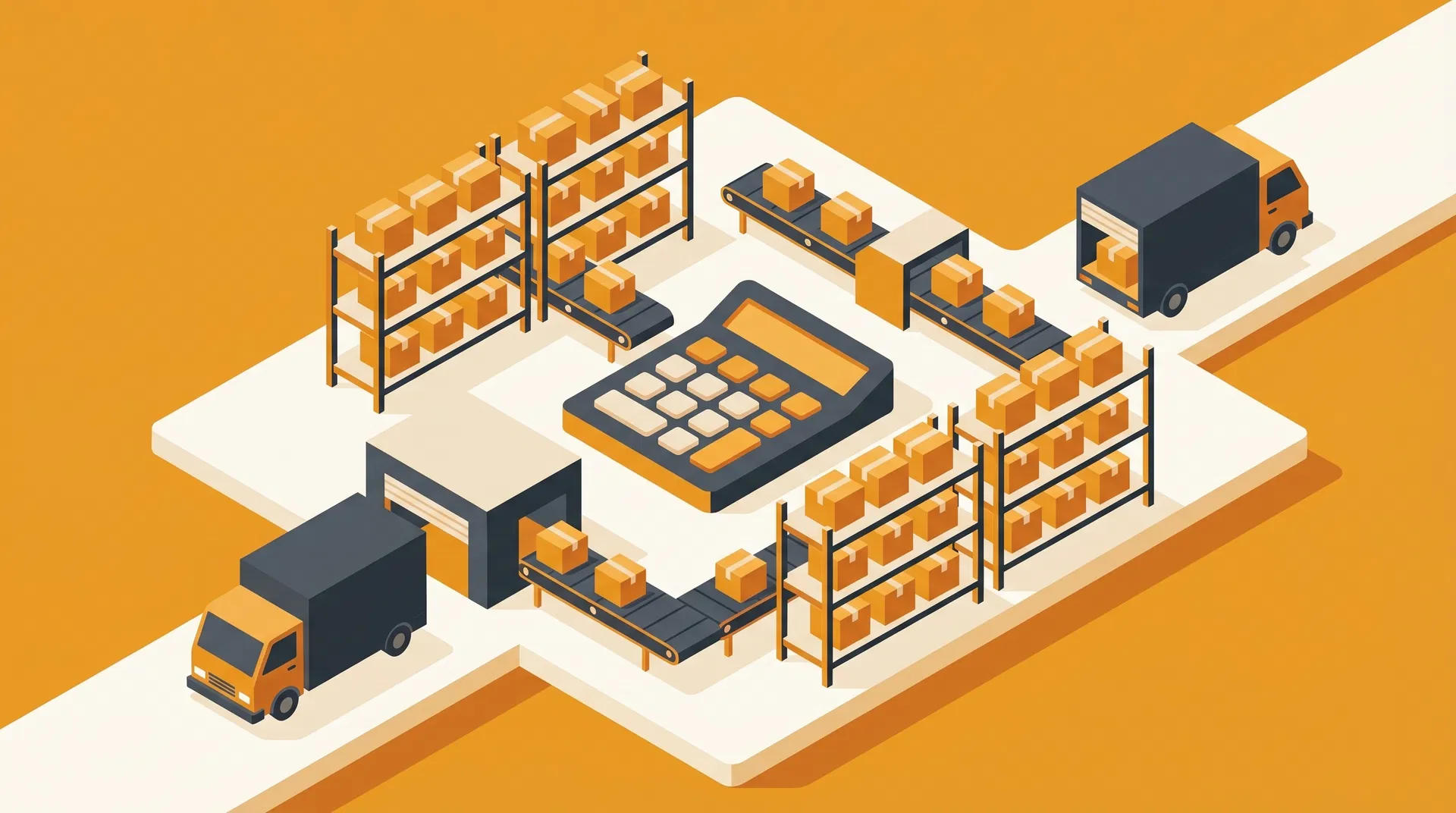 Isometric illustration of Amazon FBA warehouse and fulfillment concept
