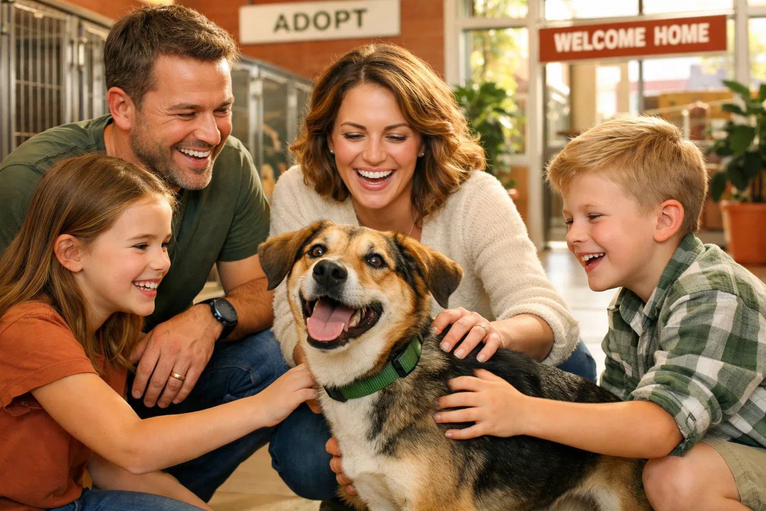 Family with adopted dog