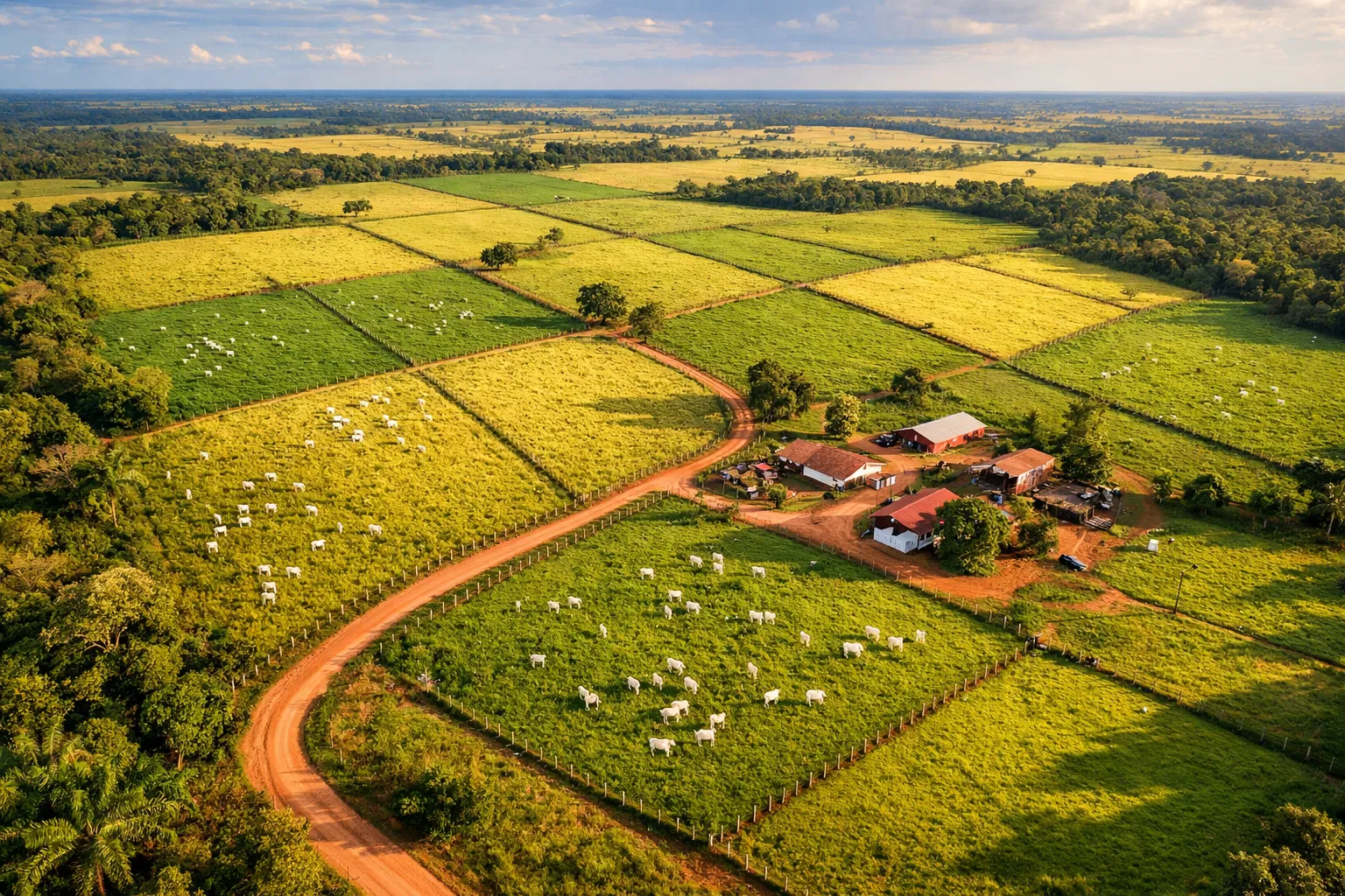 Vista aérea de fazenda pecuária brasileira