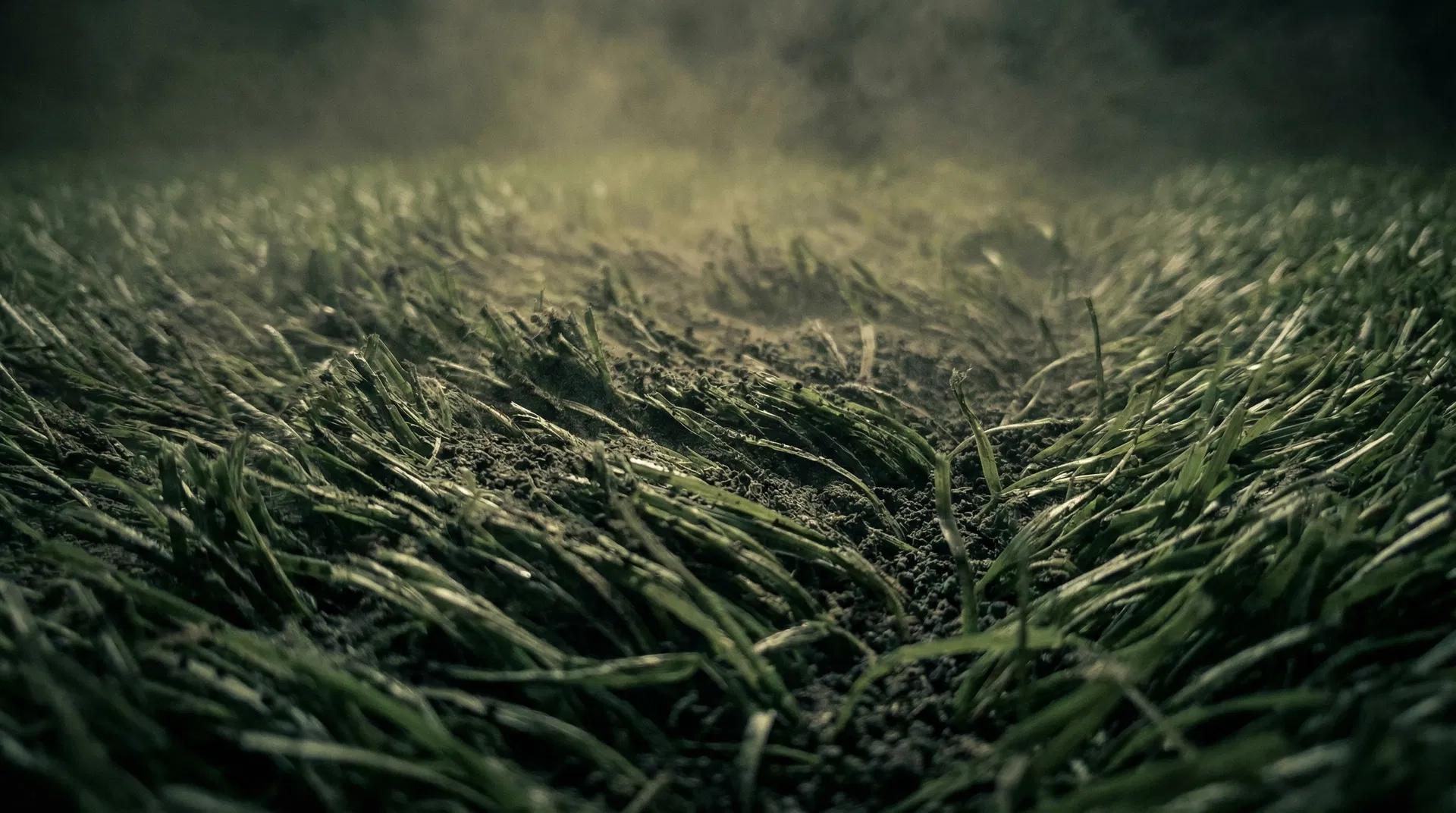 Close-up of synthetic turf fibers with odor