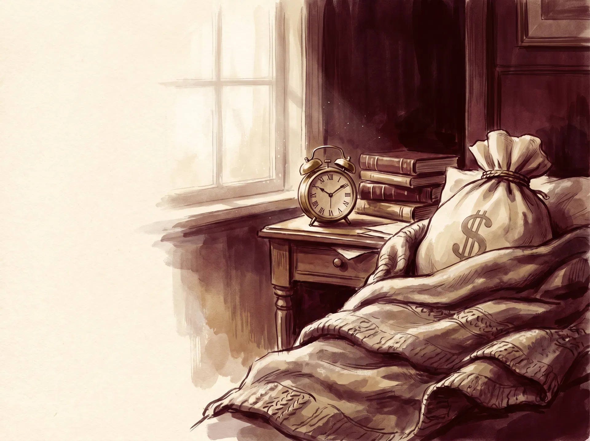 Editorial illustration of money asleep under a blanket