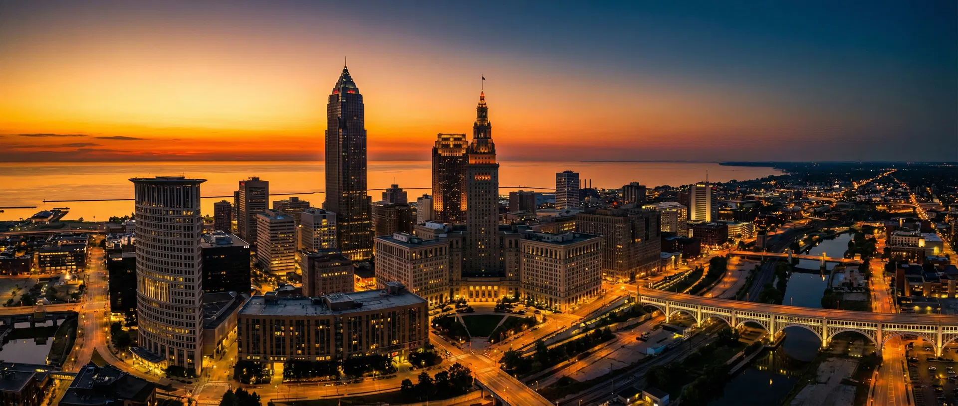 Cleveland skyline at dusk