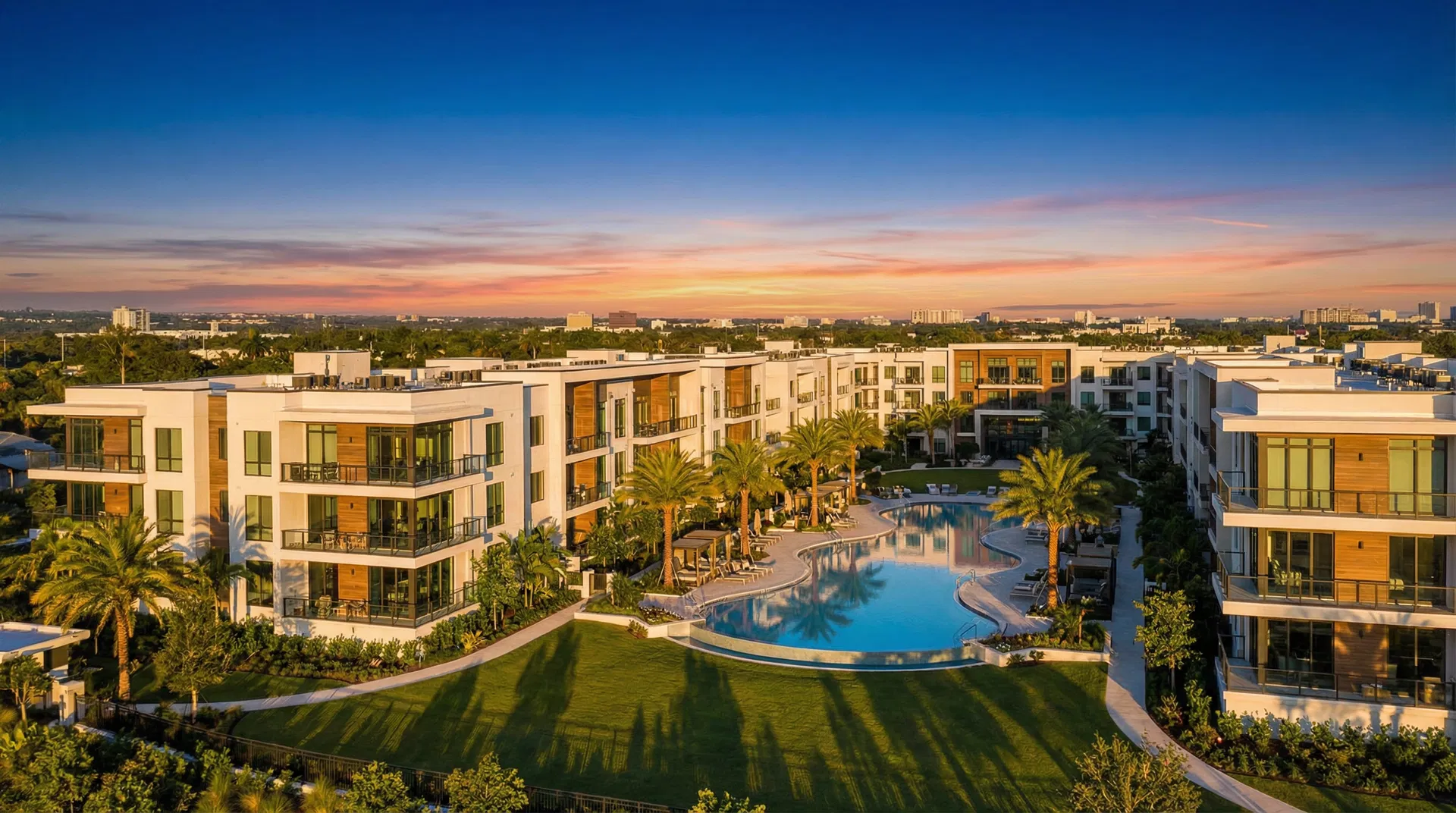 Luxury multifamily property at golden hour