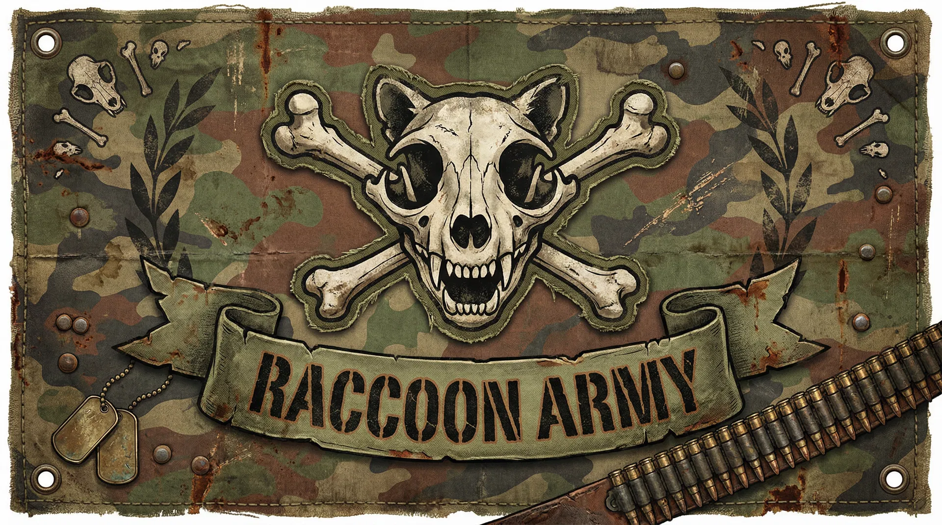 Raccoon Army - Rustic Military Themed Banner