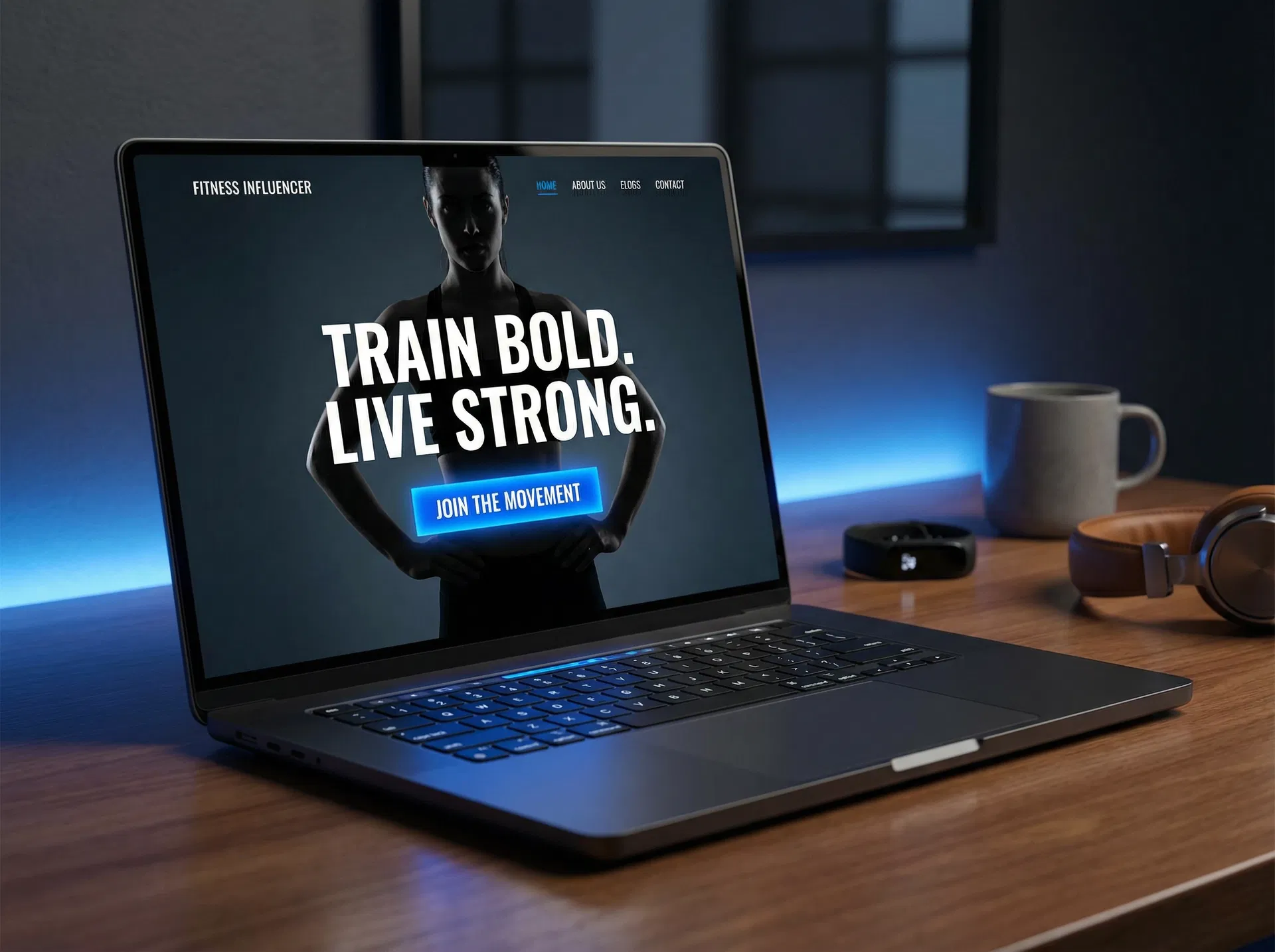 Fitness influencer landing page mockup