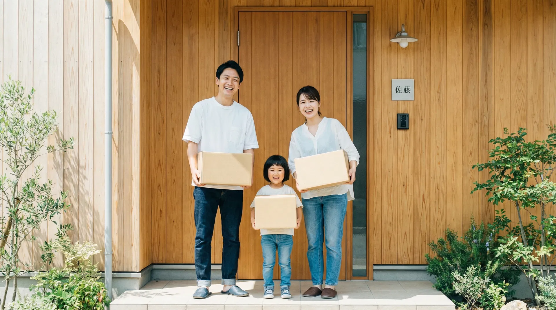 引っ越しを楽しむ家族