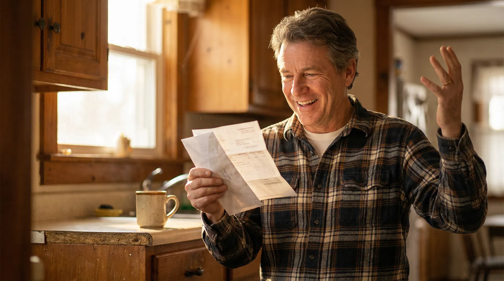 Gary holding his electric bill in disbelief at the savings