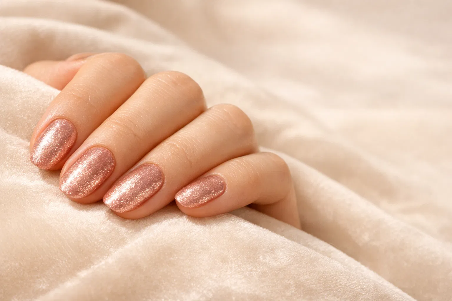 Luxury manicure with rose gold polish