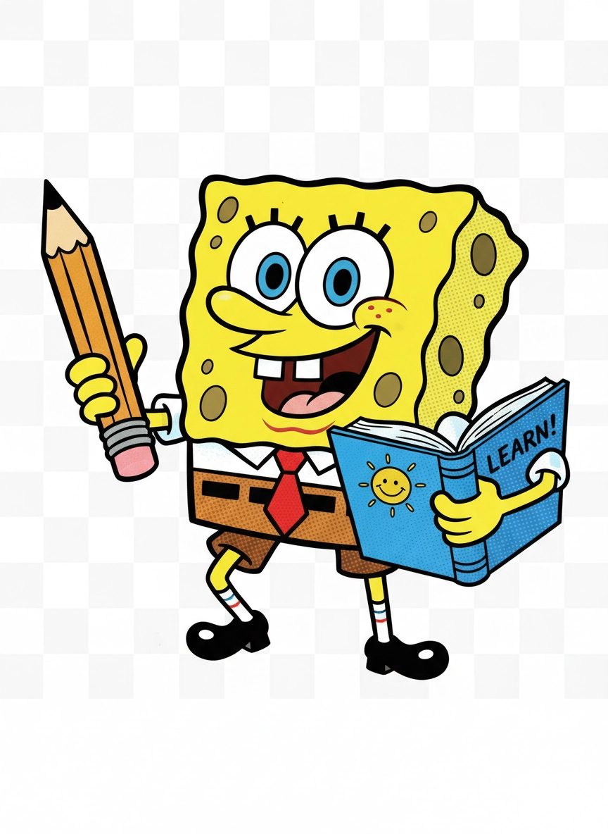 Bob Esponja com livro e lápis