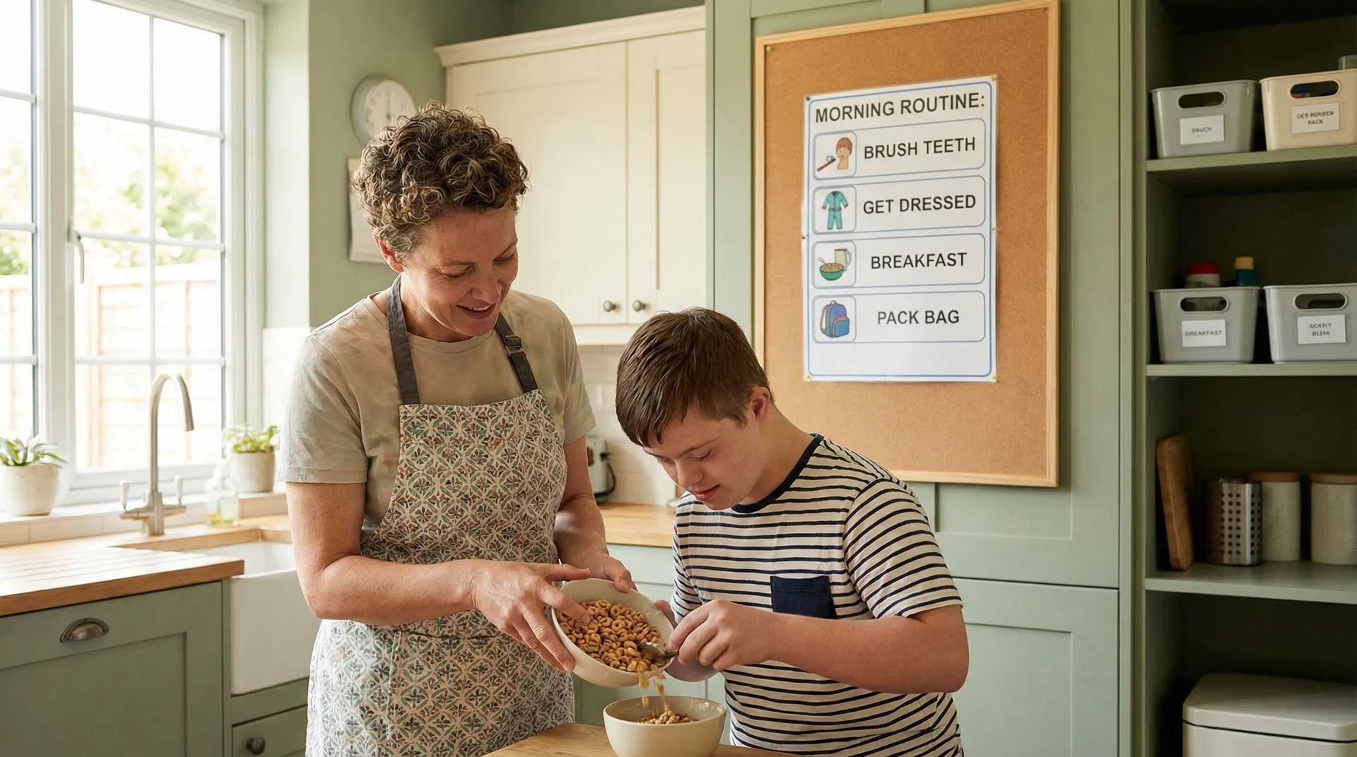 Caregiver helping with structured daily routine