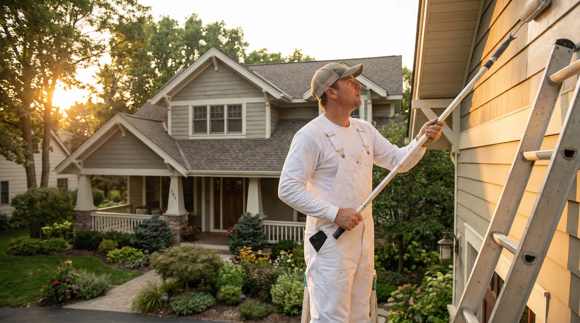 Painter working on a house exterior, phone unreachable