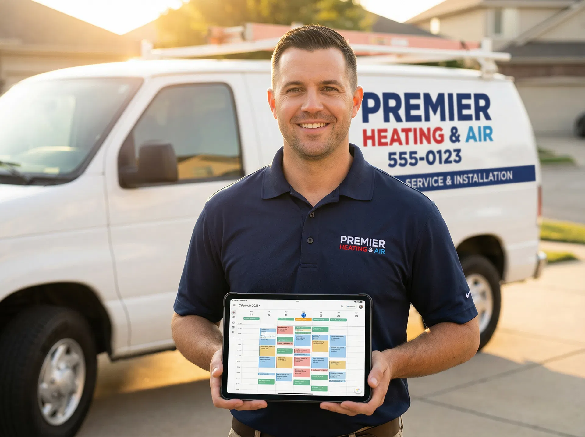 Happy contractor with full schedule