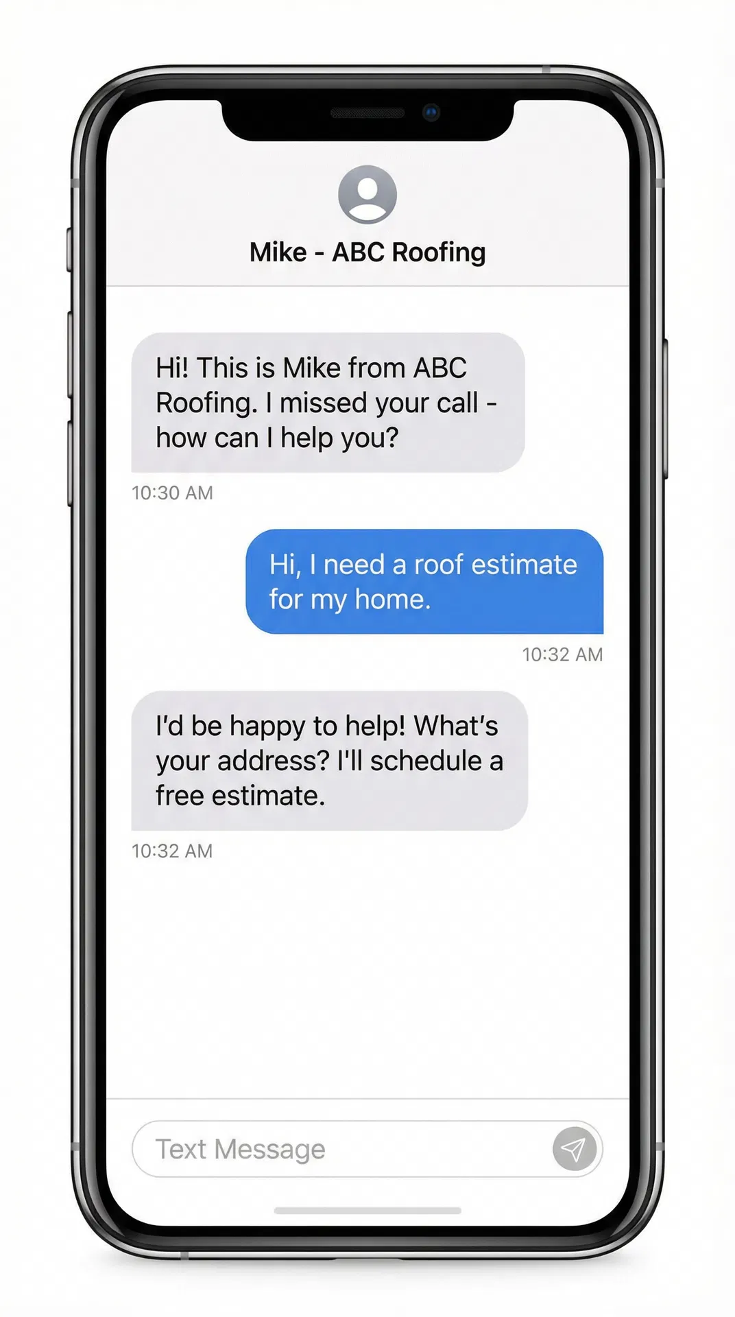 Phone showing automated text conversation with a lead