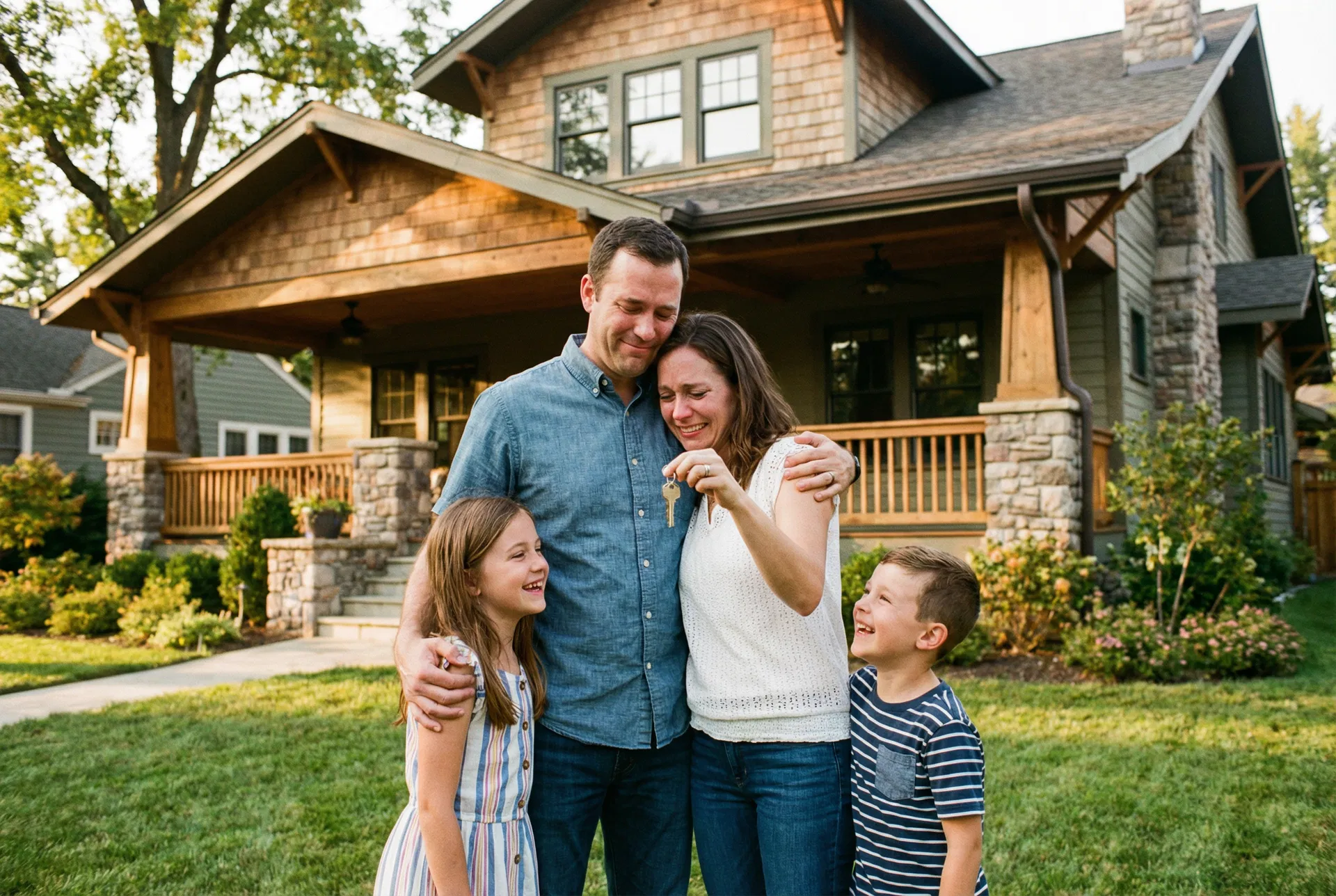 Family with house keys — title resolved