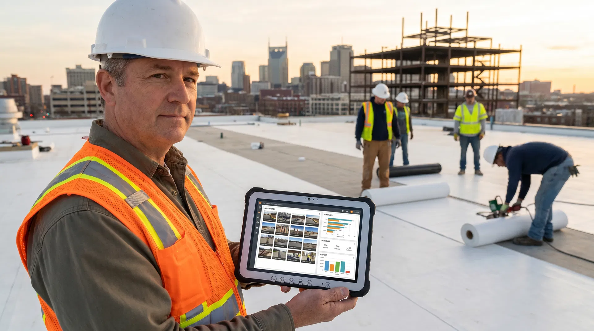 Superintendent showing daily CRM report on tablet