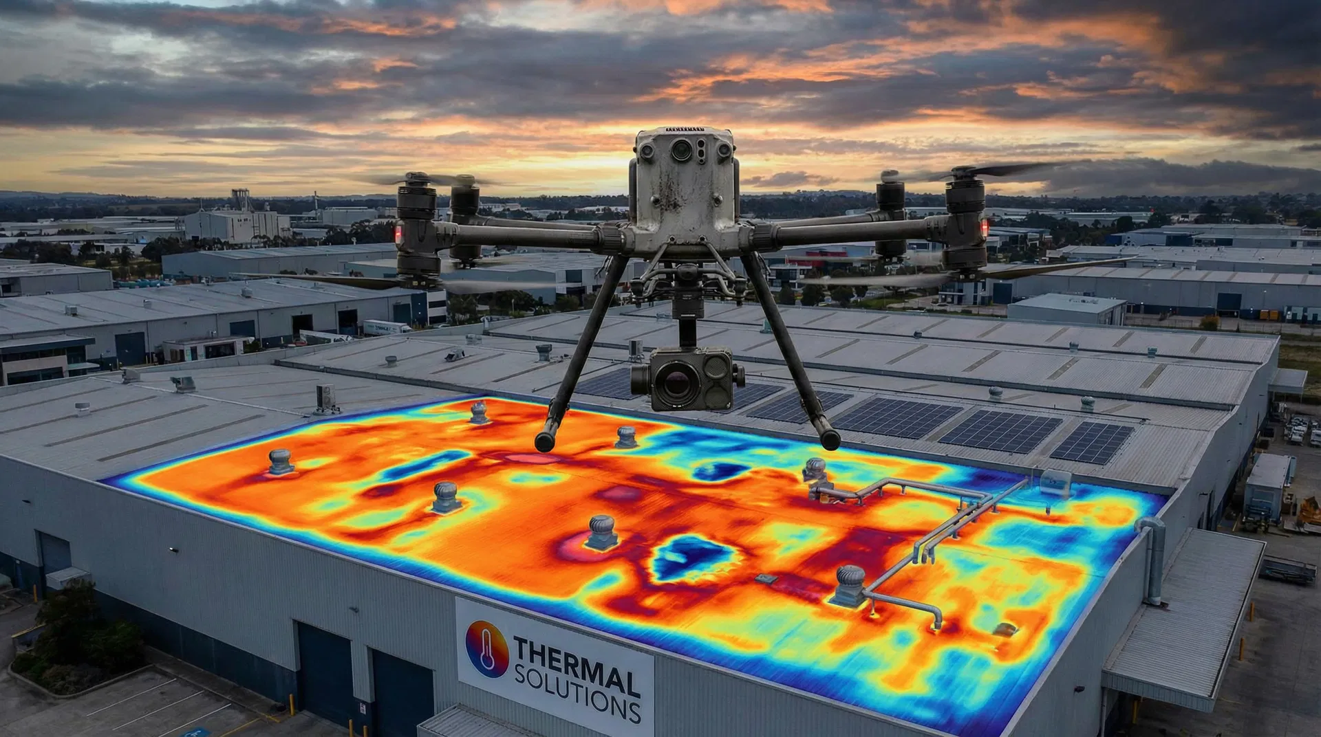 Thermal drone scanning a commercial facility