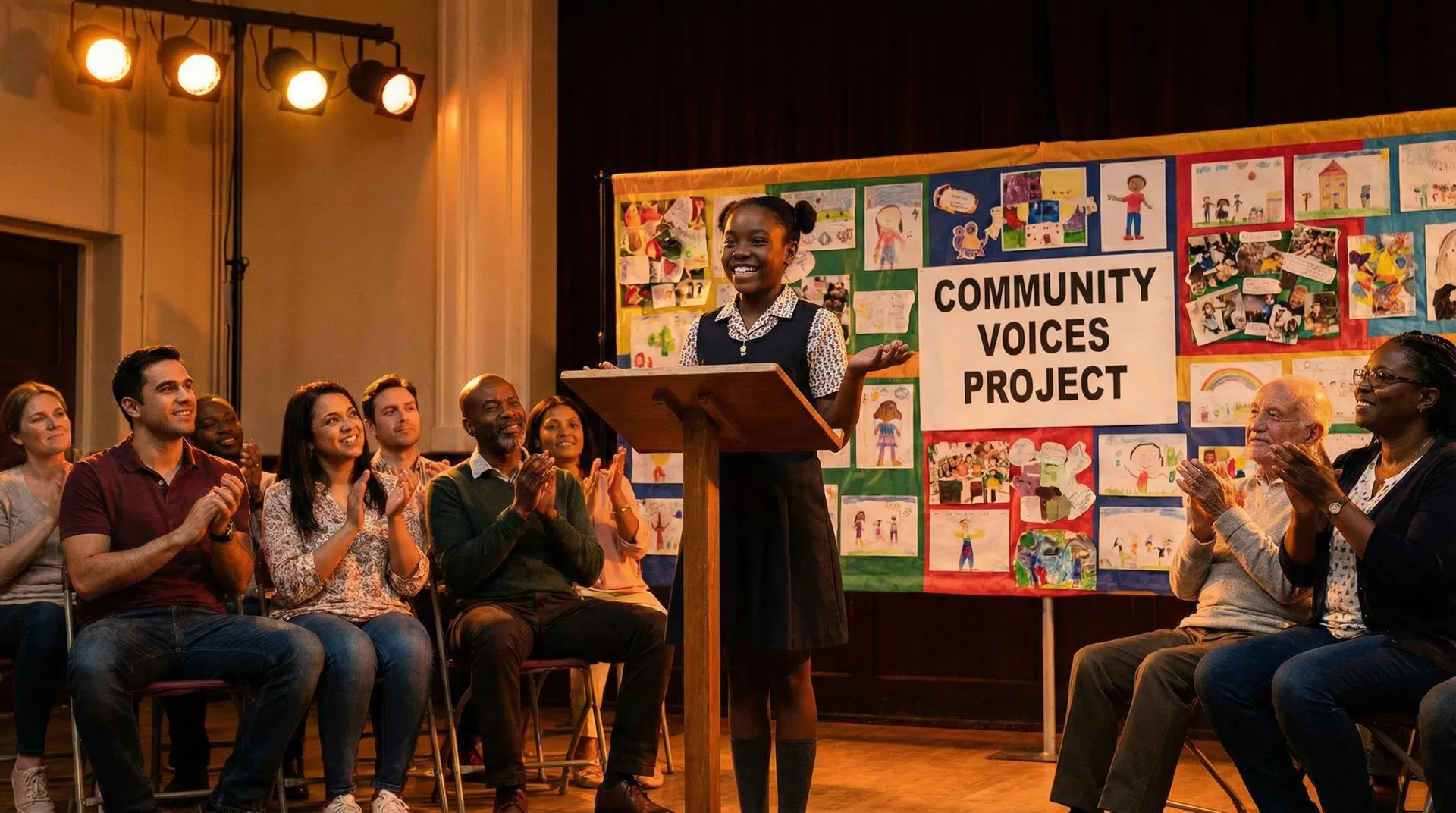 Student presenting at a community event