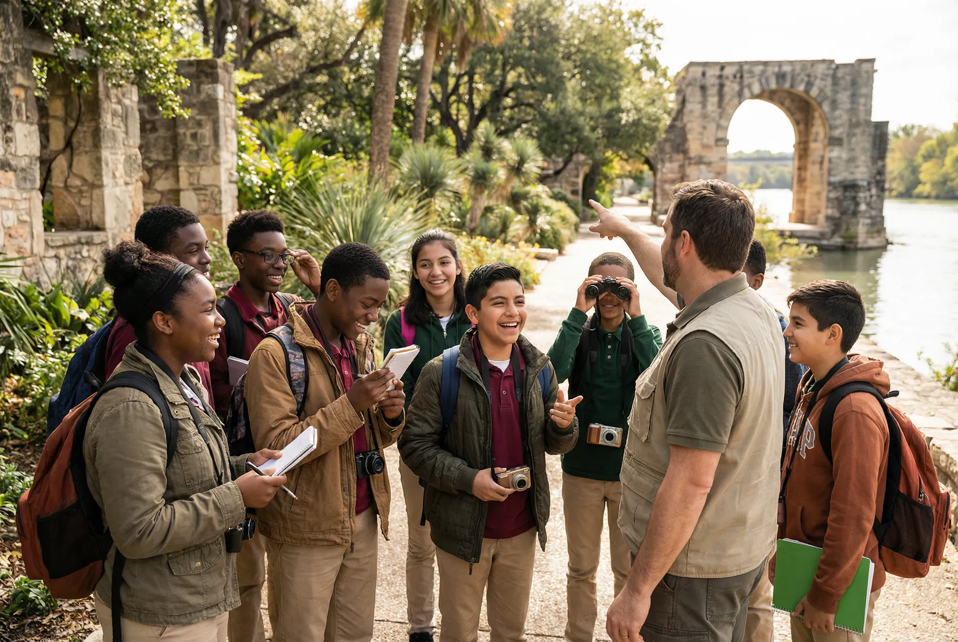 Students exploring a cultural site during a field trip