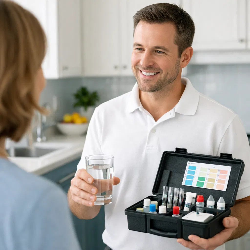 Professional water testing in a home