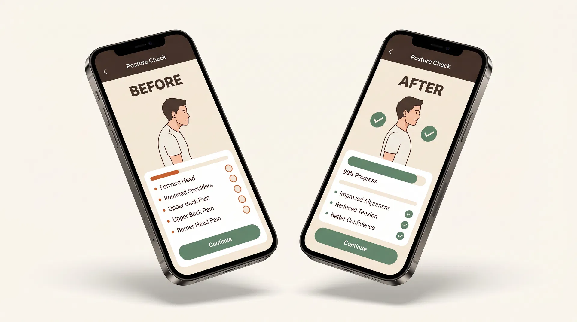 Hello Body 앱 목업 — Before After 화면