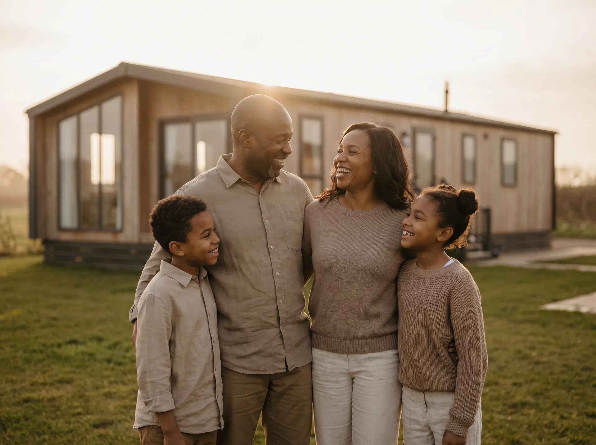 The Johnson family in front of their property